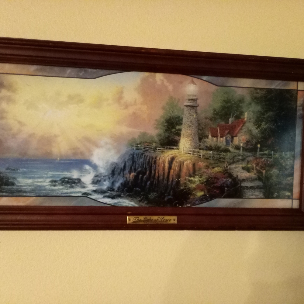 Thomas Kinkade Lighthouse Art with Blue and Green Hues